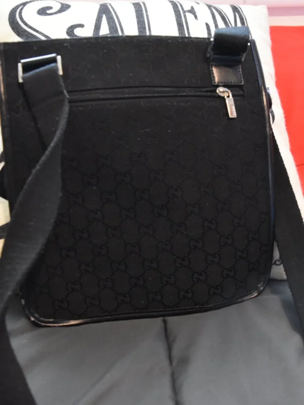 Vintage Gucci GG Monogram‎ Black Canvas Crossbody Shoulder Bag - Made in Italy